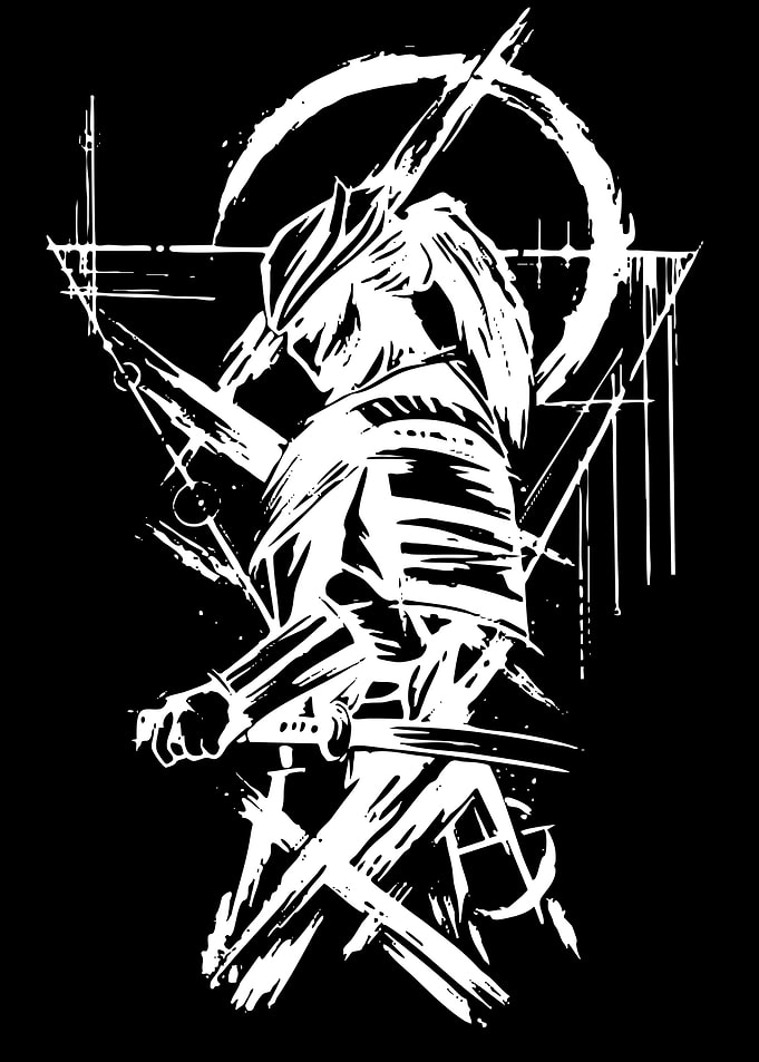 Samurai Warrior with Geometric Design