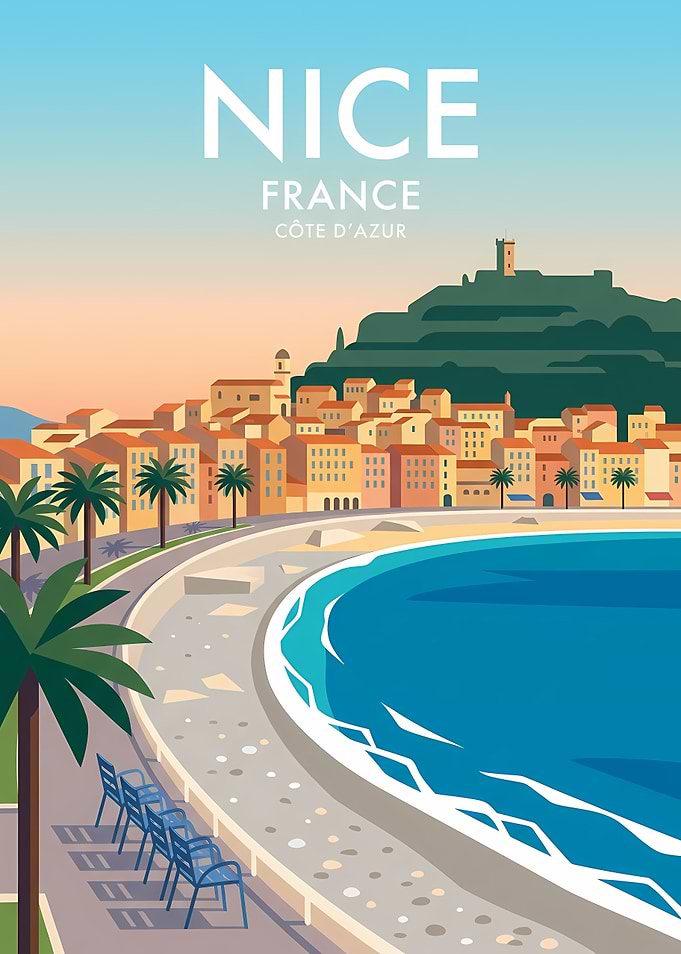 Nice France Cote d'Azur Travel Poster