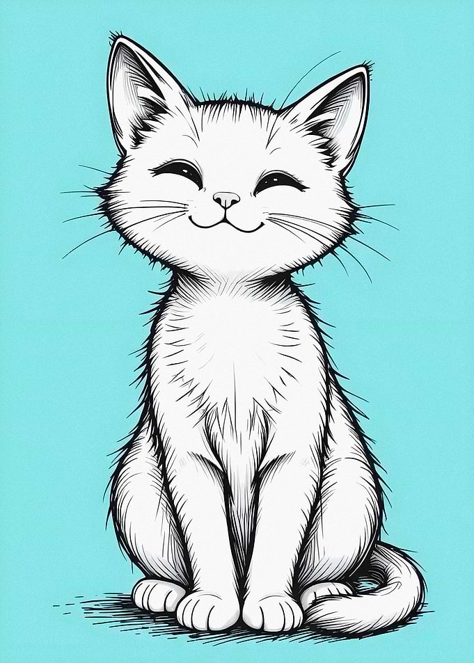 Cute White Kitten Illustration