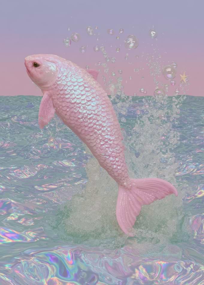 Pink Fish Jumping Out of Water