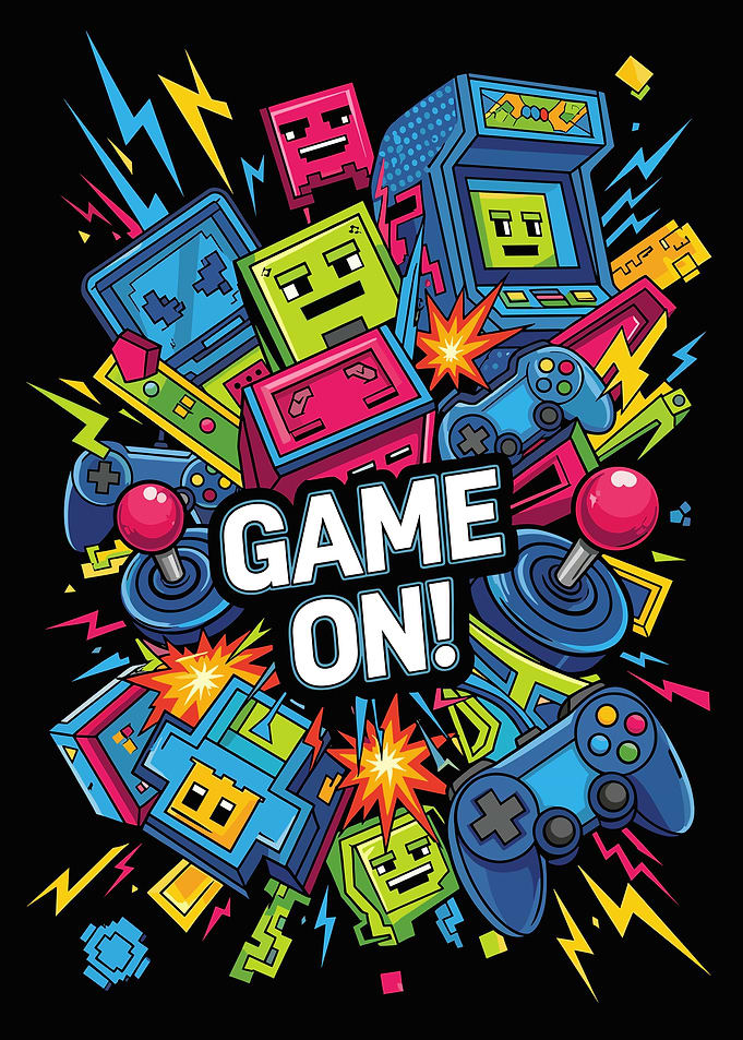 Retro Gaming 'Game On!' Illustration