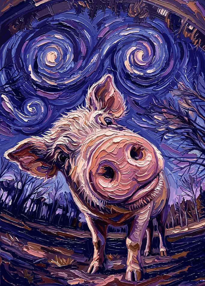 Pig in a Starry Night Style