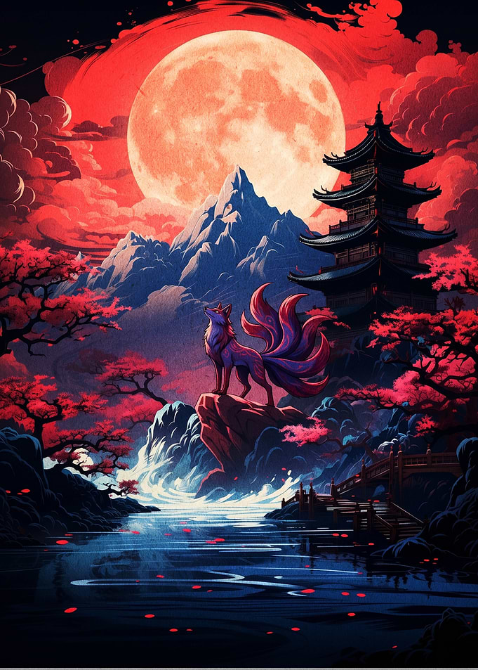 Kitsune Under a Blood Moon