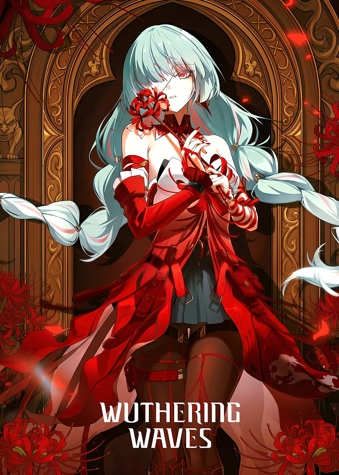 Wuthering Waves Anime Girl with Red Flowers