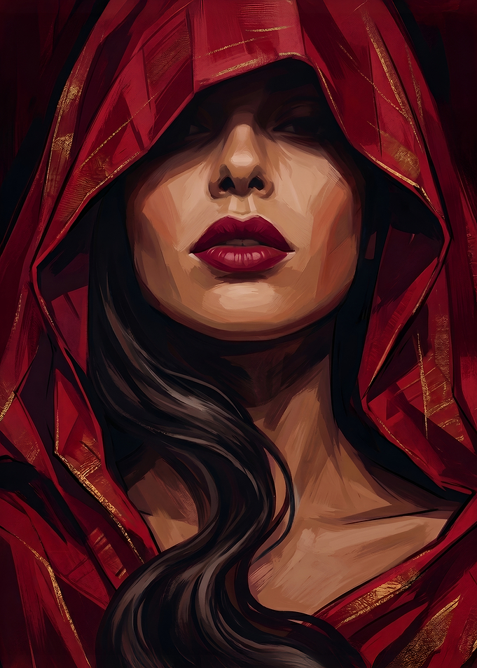Mysterious Woman in Red Hooded Cloak