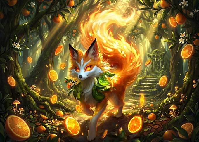 Fiery Fox in an Orange Grove
