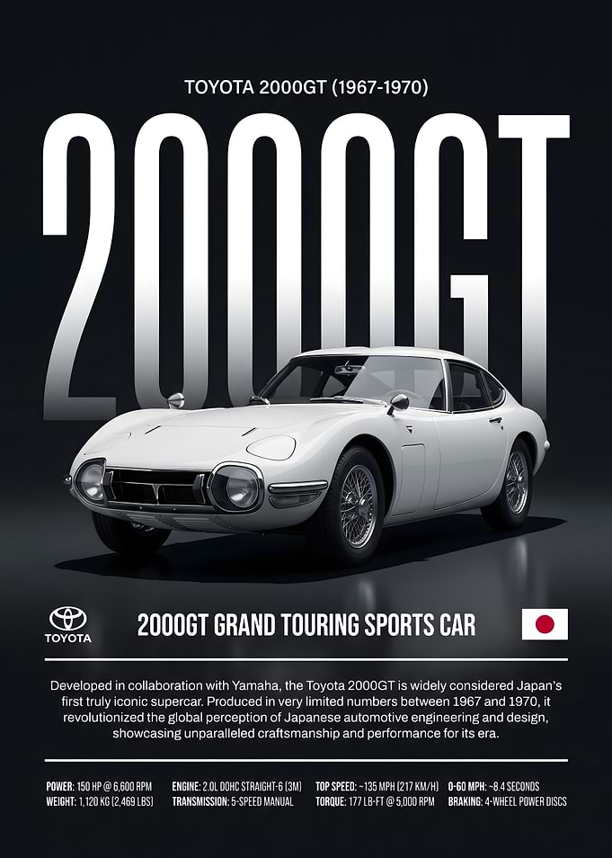 Toyota 2000GT Grand Touring Sports Car Poster