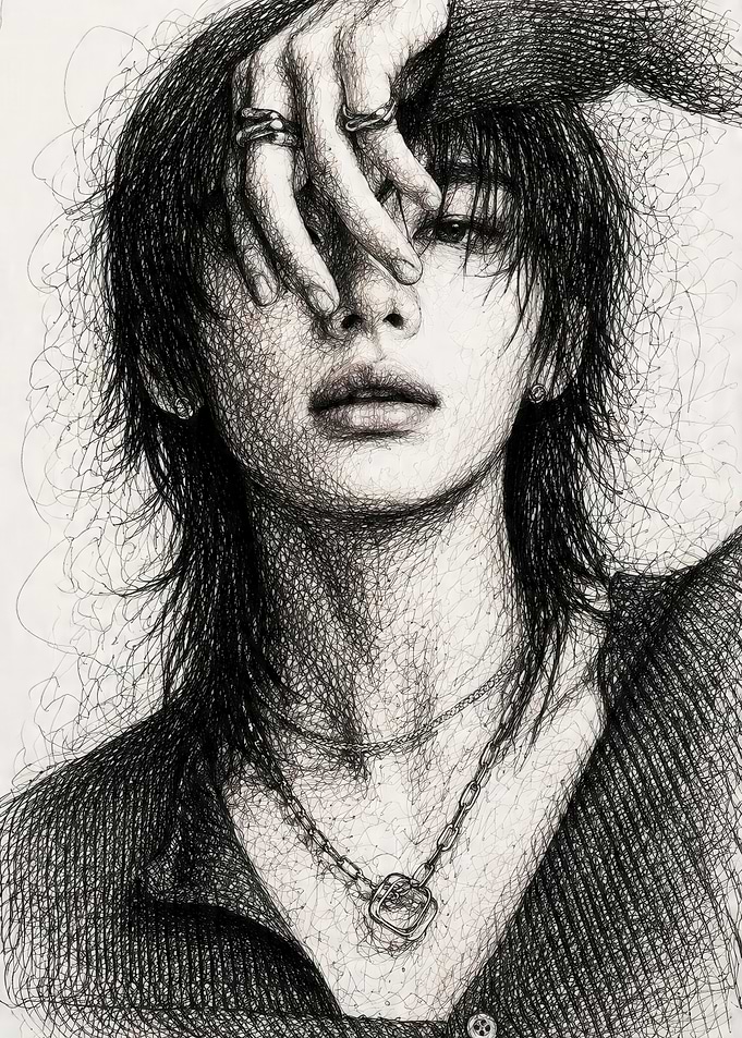 Pencil Sketch of a Person with Hand Over Face