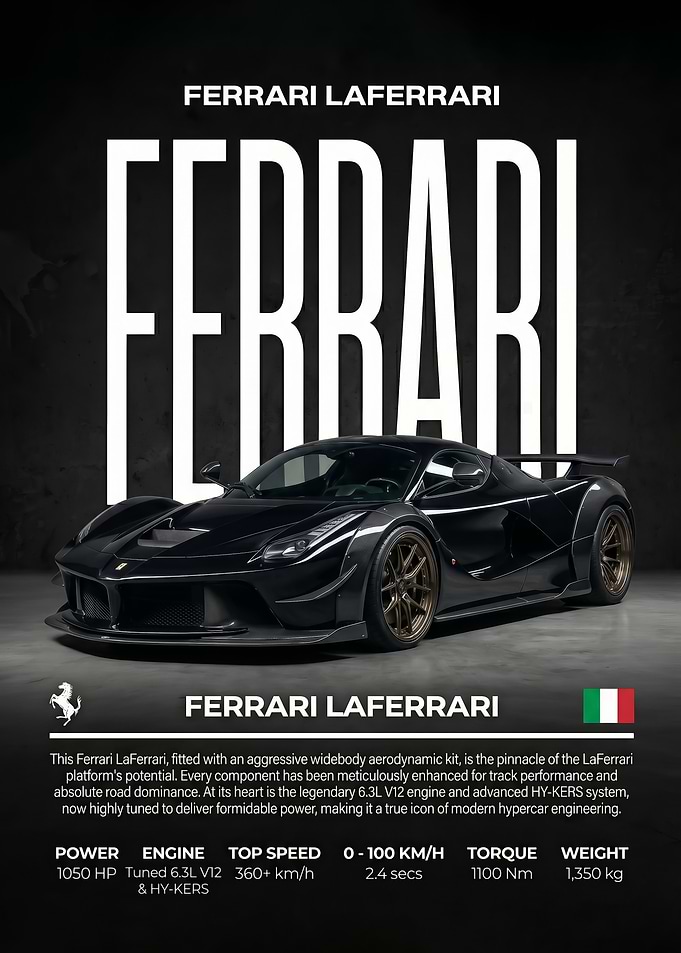 sleek Ferrari La black Widebody car poster