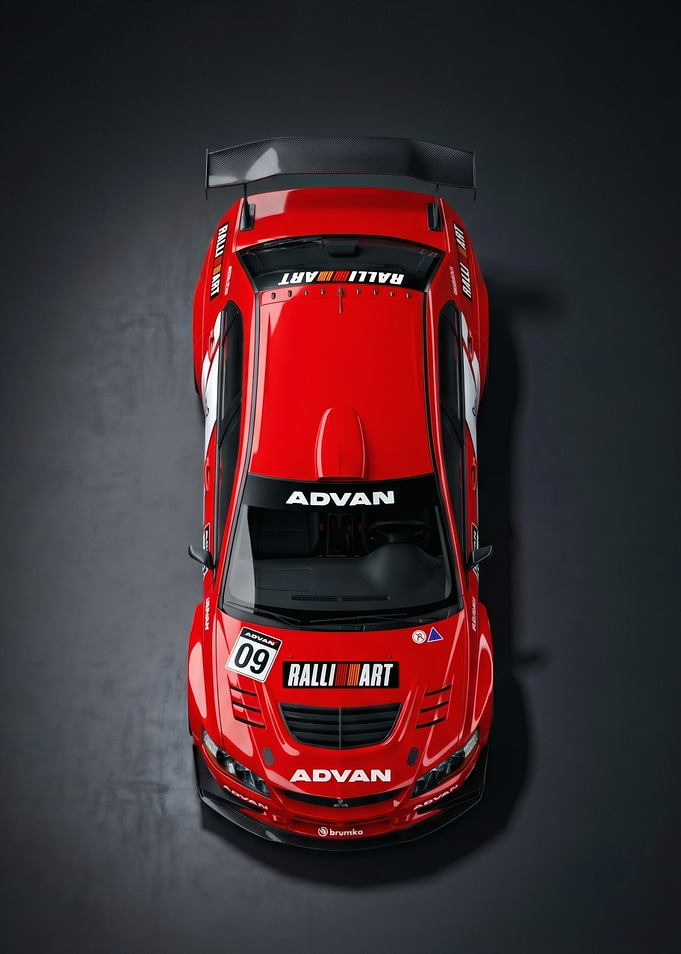 Red Mitsubishi Lancer Evolution Rally Car