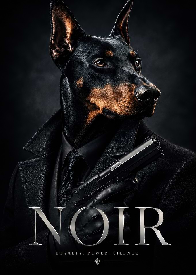 Doberman in Noir Style with Gun