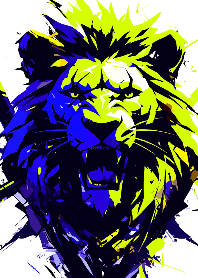 Aggressive Lion Roaring Abstract Art