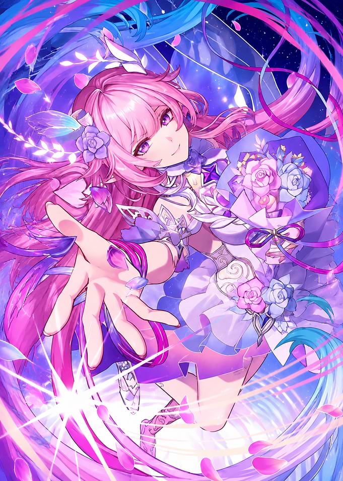 Anime Girl with Pink Hair and Flowers
