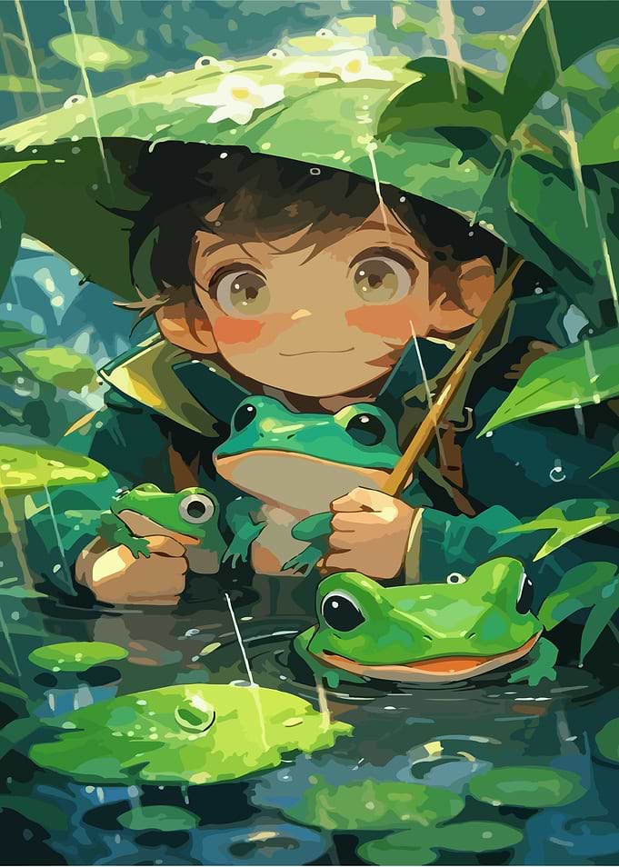 Child with Frogs in the Rain