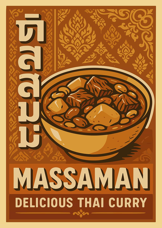 Vintage Massaman Curry Poster Thai Food Wall Art Retro Kitchen Decor