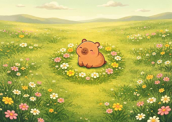 Cute Capybara in a Flower Meadow