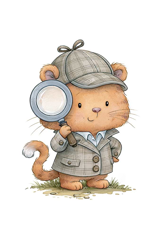 Little Vintage Detective Cat | Cute Nursery Wall Art