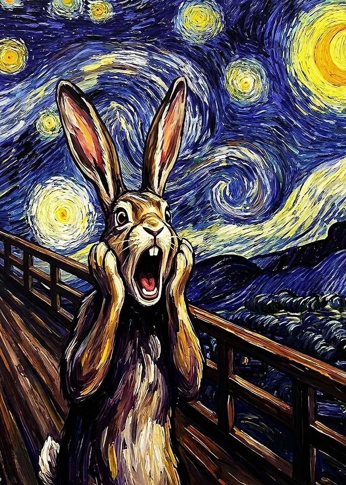 Screaming Rabbit in Starry Night Style