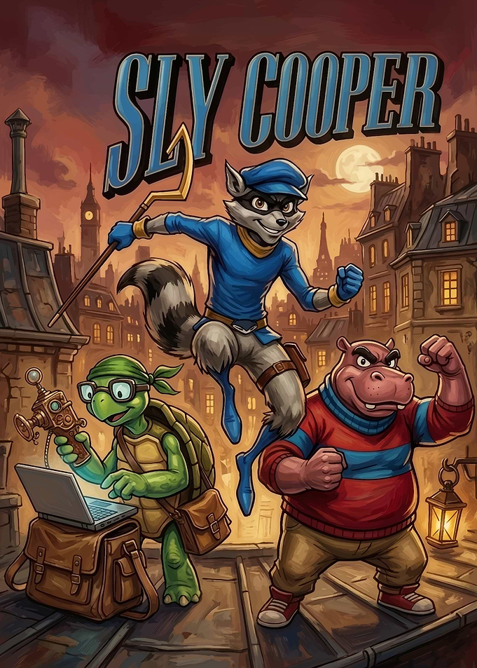 Sly Cooper and friends on rooftops