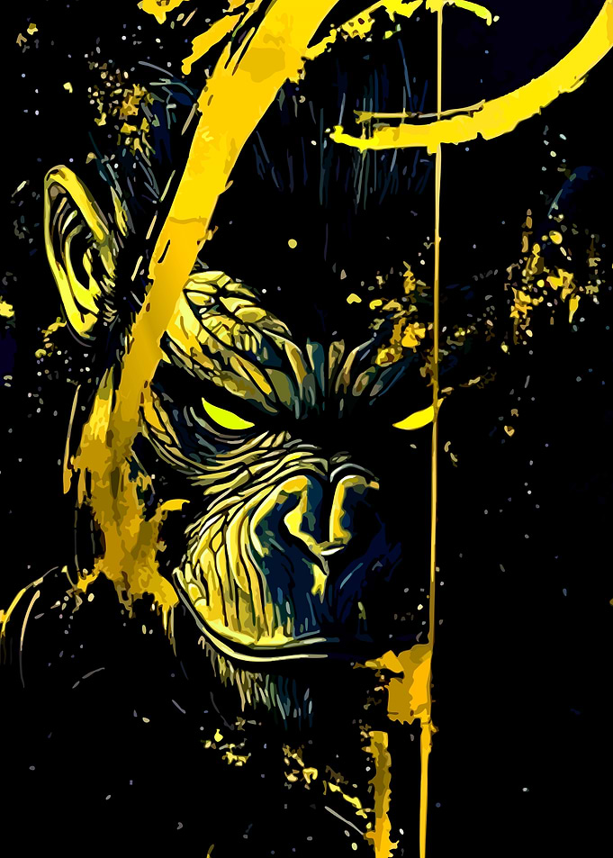Aggressive Gorilla with Yellow Splatter