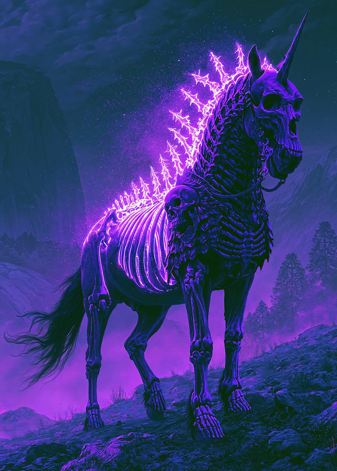 Skeleton Unicorn with Purple Aura