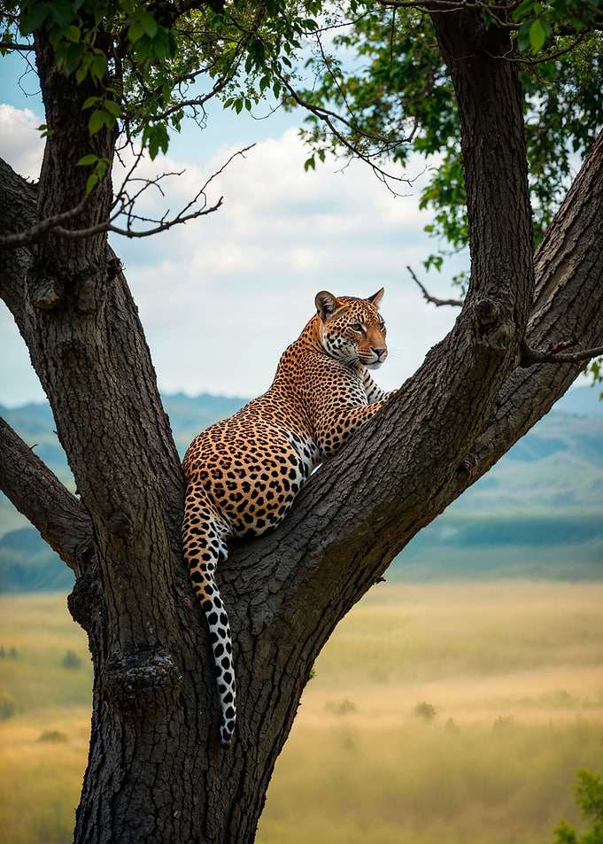 Leopard resting on a tree branch