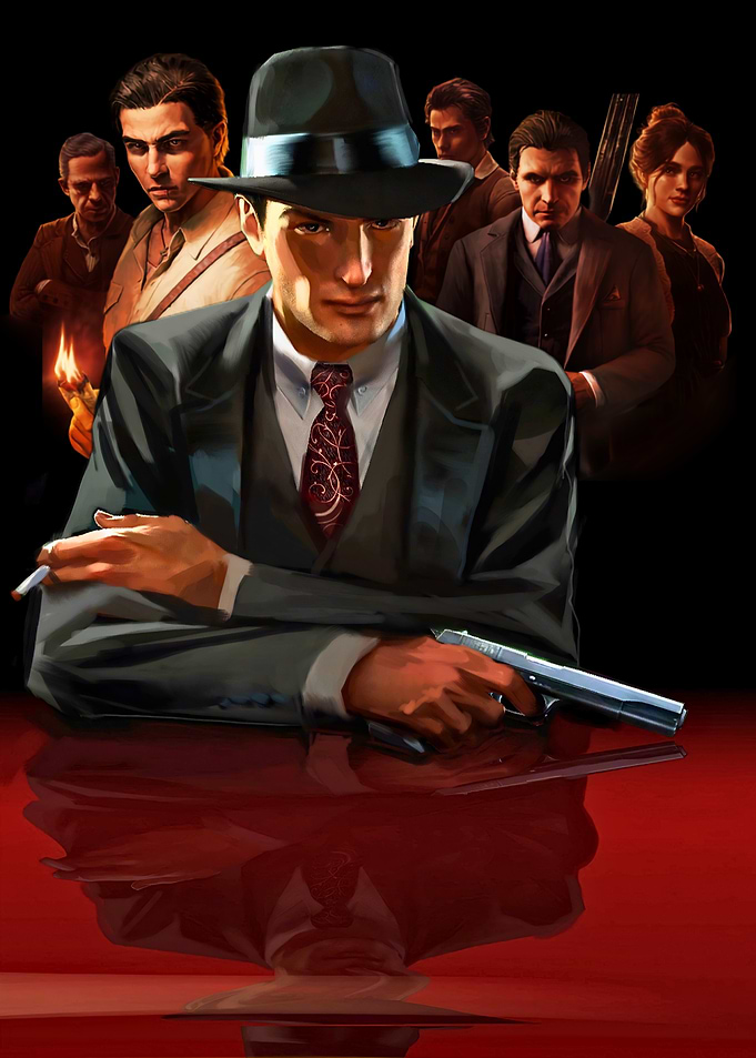 Mafia Characters with Gun and Cigarette