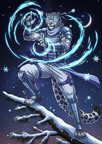 Snow Leopard Ninja in Winter Night