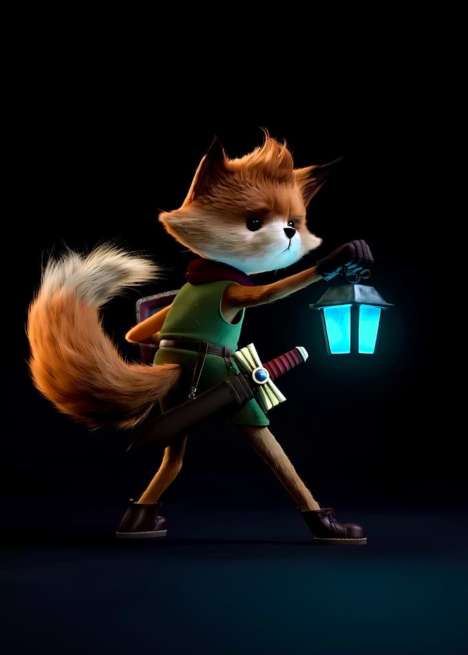 Anthropomorphic Fox Adventurer with Lantern