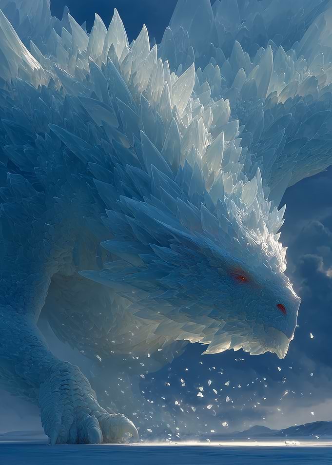 Ice Dragon in Snowy Landscape