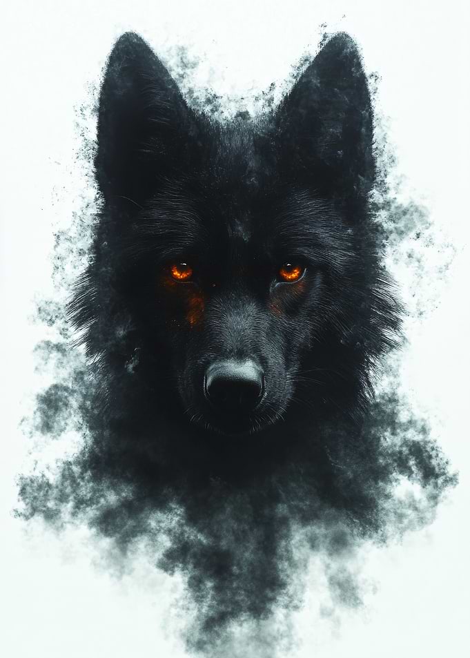 Black Wolf with Glowing Eyes