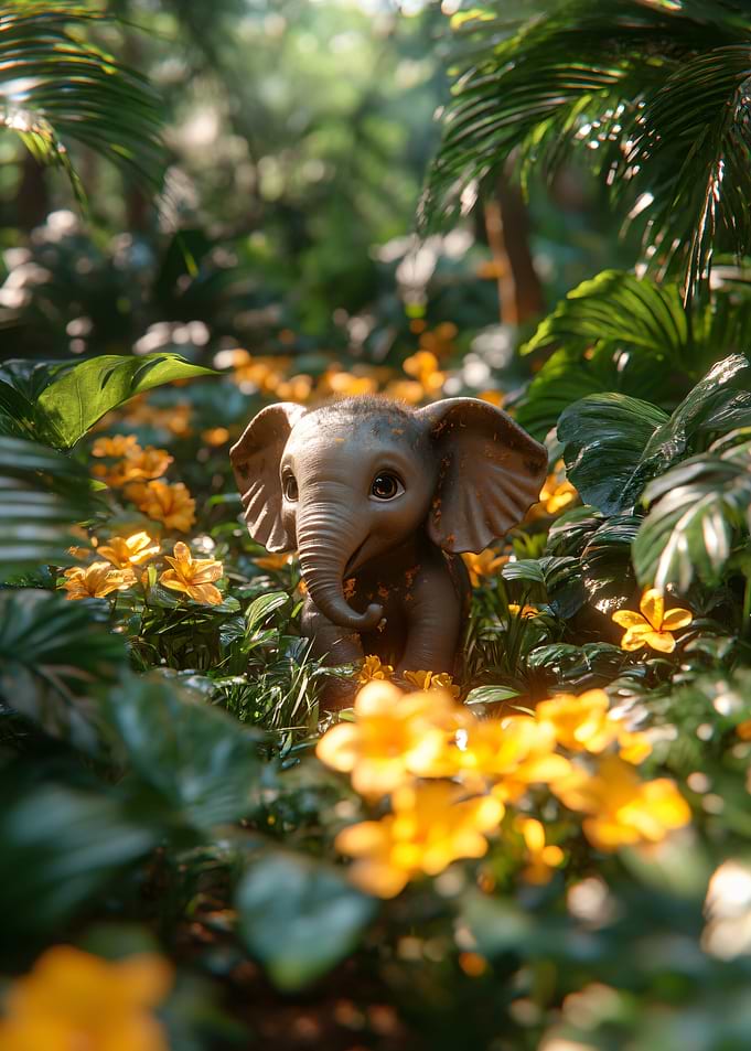 Cute baby elephant in a jungle