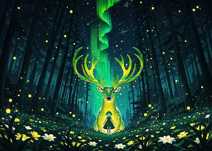 Magical Forest Deer and Girl