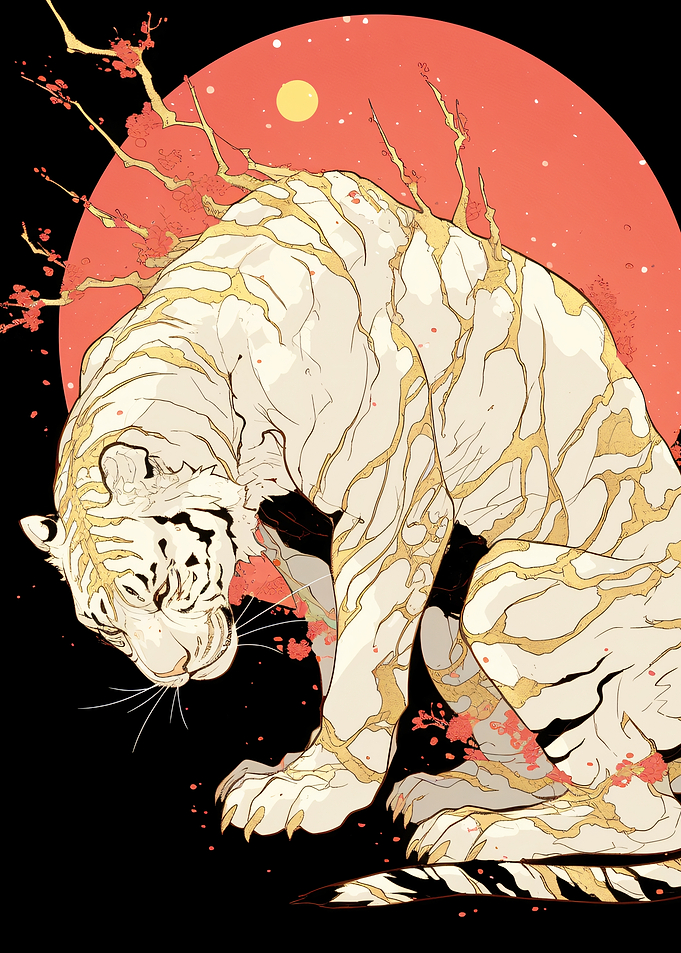 White Tiger with Golden Kintsugi