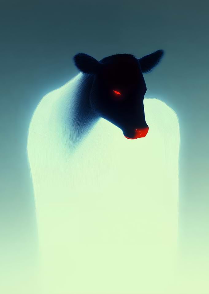 Ethereal Cow with Glowing Eyes