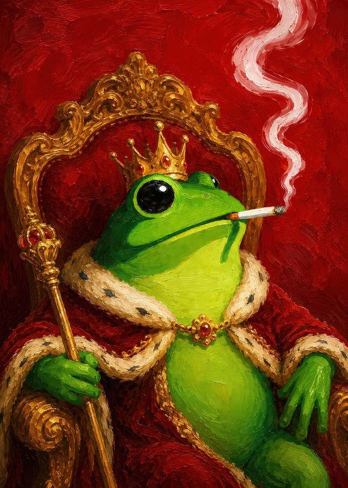 Frog King Smoking on Throne