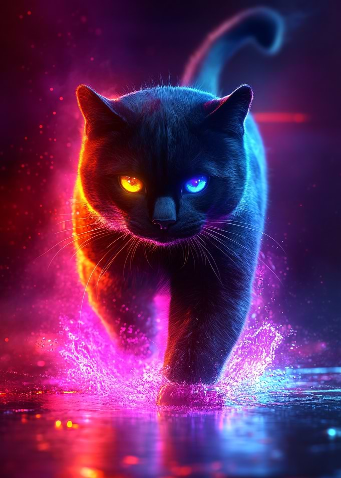 Black Cat with Neon Eyes