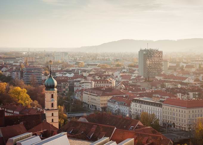 Graz cityscape at sunset