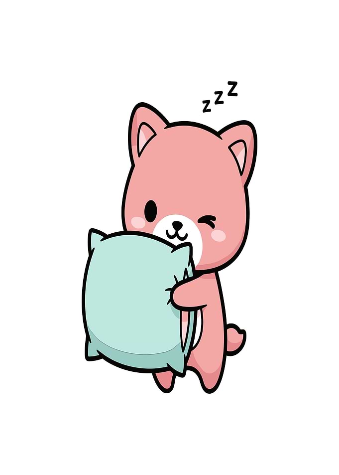 Cute Pink Bear Sleeping with Pillow