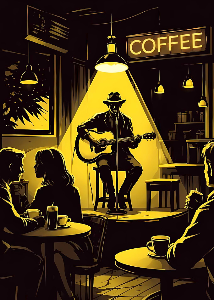 Musician Performing in a Coffee Shop