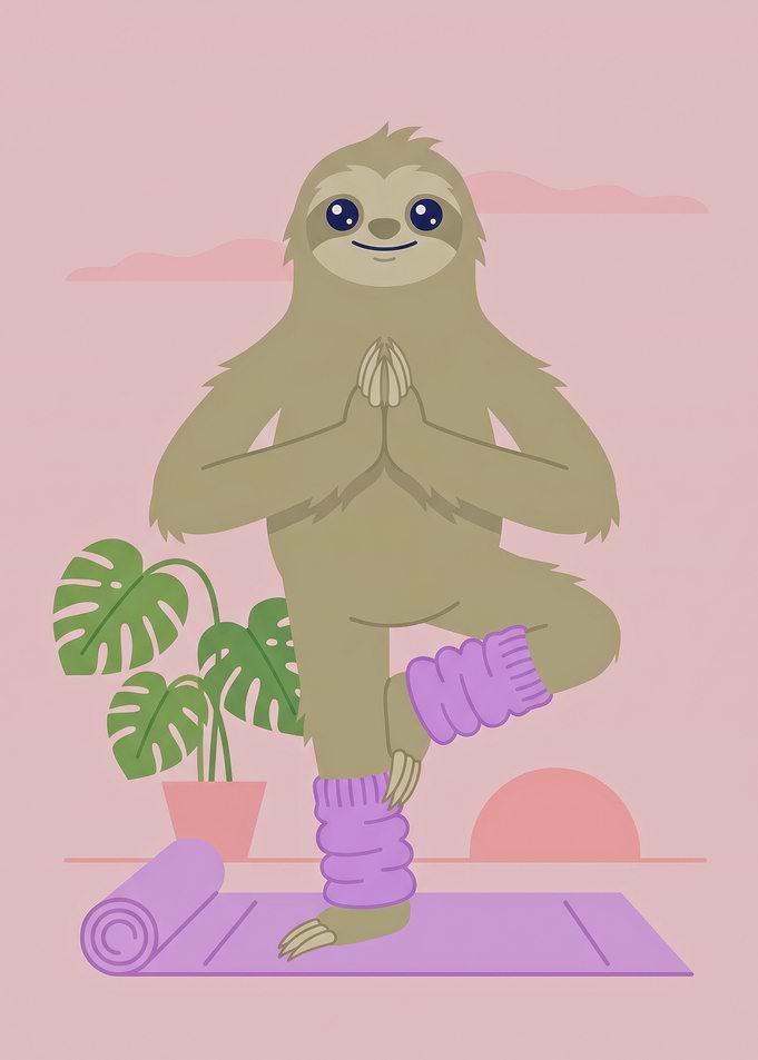 Sloth Doing Yoga Tree Pose Pink Illustration Fitness Fan
