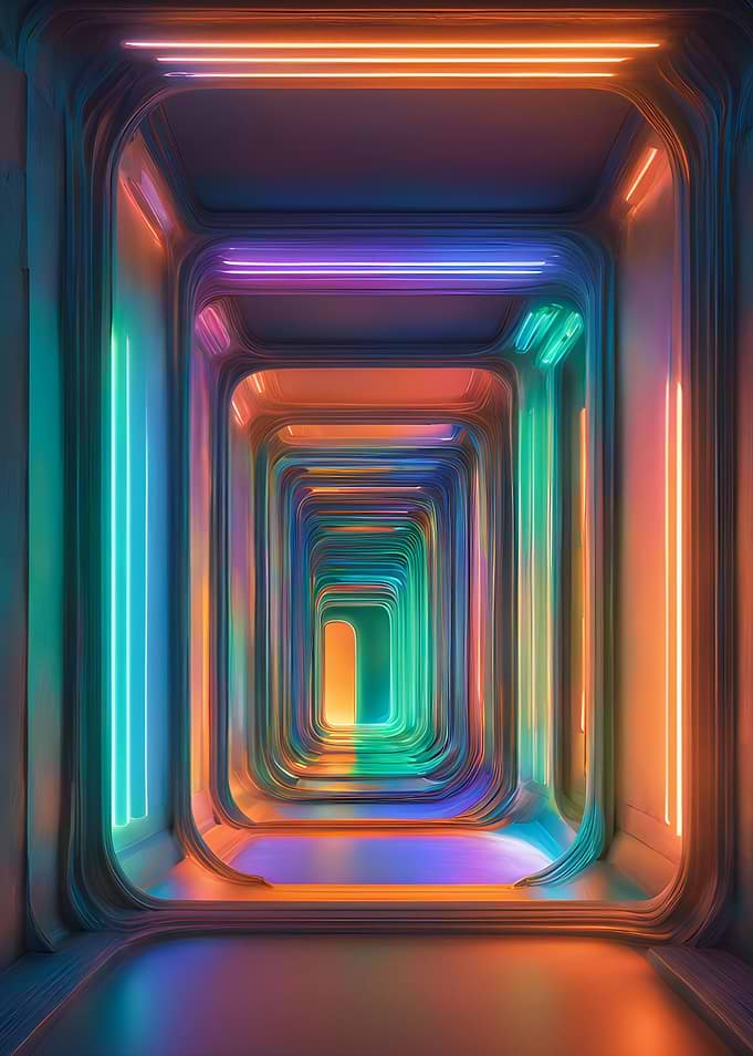 Neon Tunnel with Colorful Lights