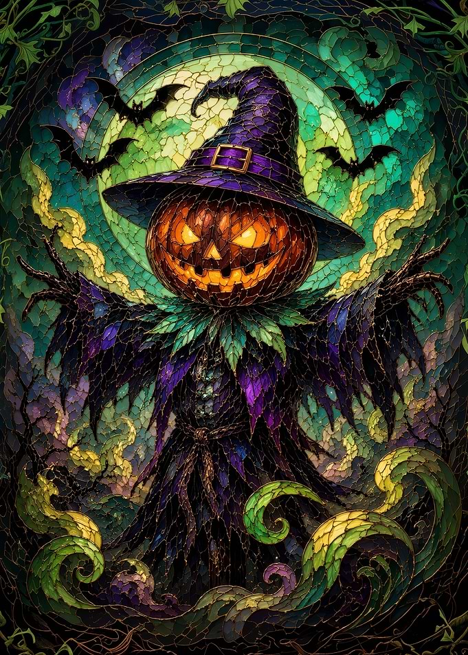 Stained Glass Halloween Scarecrow