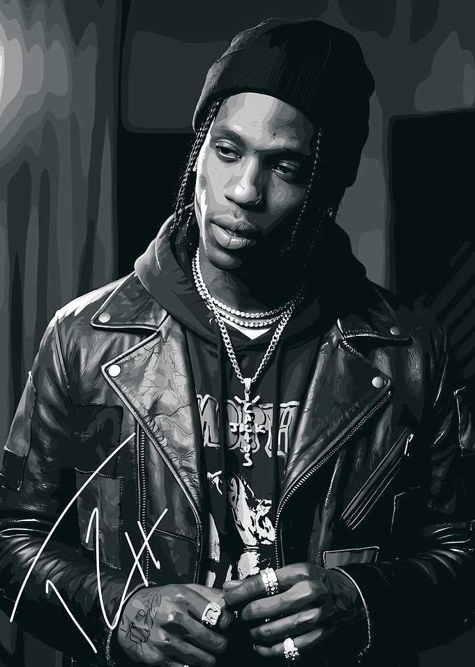 Travis Scott Black and White Portrait