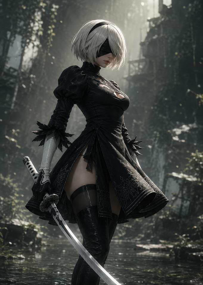 2B with Katana in Forest