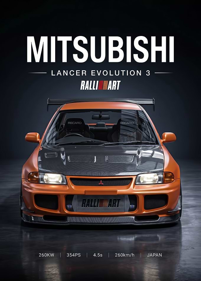 sleek Mitsubishi Lancer Evolution 3 Ralliart poster