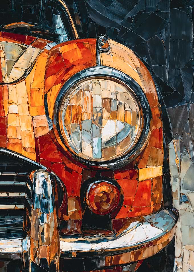 Geometric Mosaic Vintage Car Painting