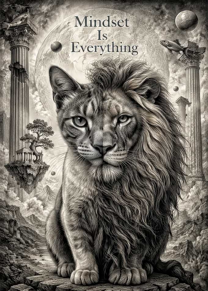 Lion and Cat Hybrid with Inspirational Text