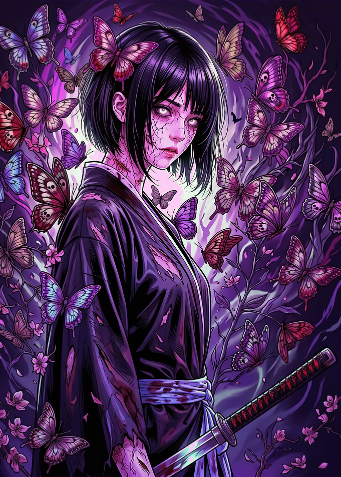 Gothic Anime Girl with Butterflies