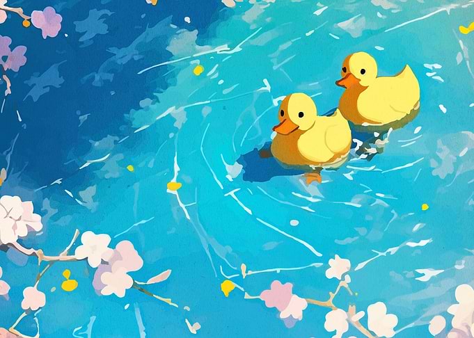 Two Cute Ducklings Swimming